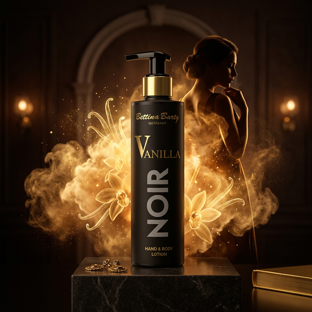 Bettina Barty Vanilla Noir Hand & Body Lotion 250 ml – Bodylotion mit Vanille, Amber, Kaschmirholz & Moschus – Intensive Feuchtigkeitspflege für trockene Haut – Vegan & Mikroplastikfrei