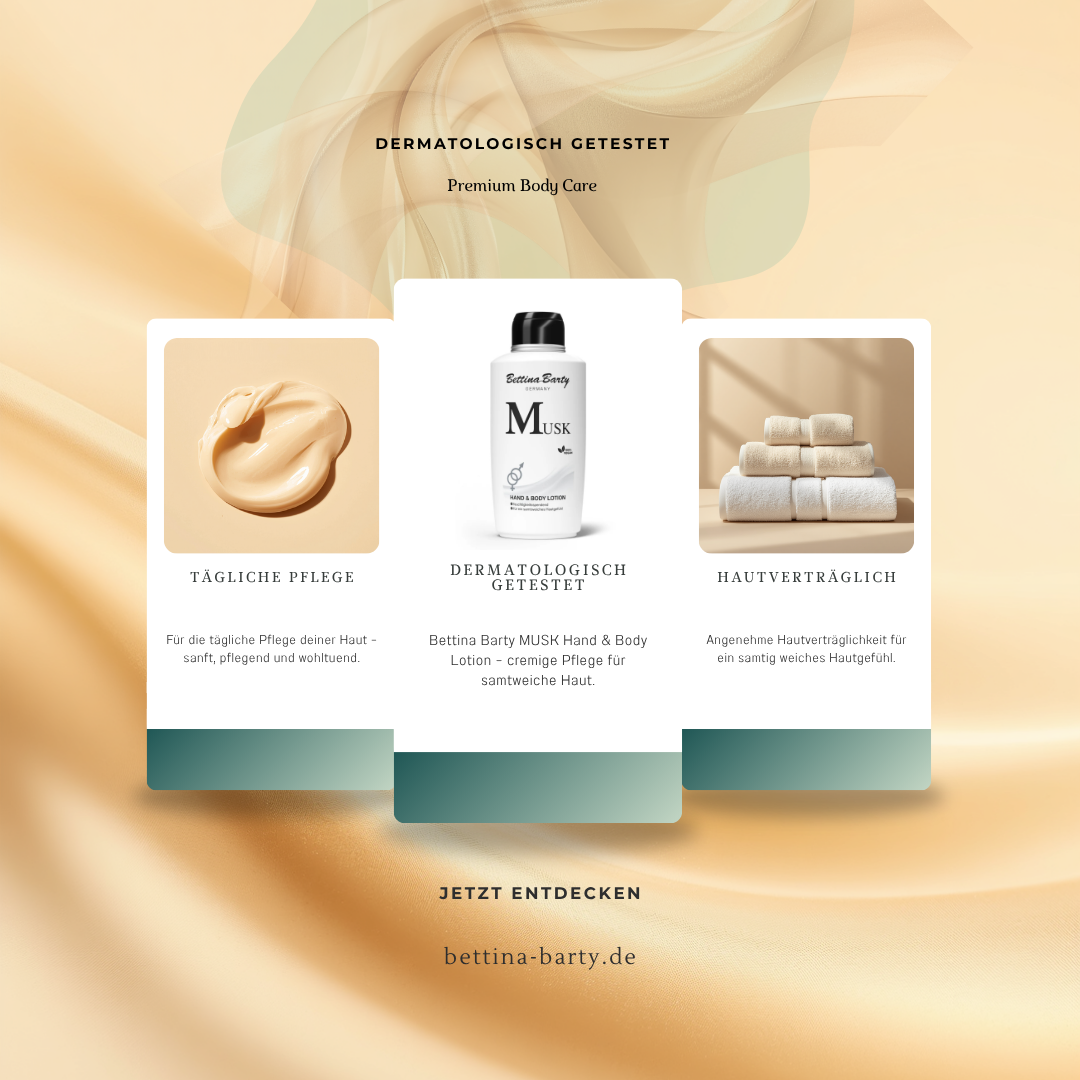 Bettina Barty MUSK Hand & Body Lotion 500 ml – Feuchtigkeitsspendende Bodylotion mit cremigem Duft – Für geschmeidige Haut – Dermatologisch getestet
