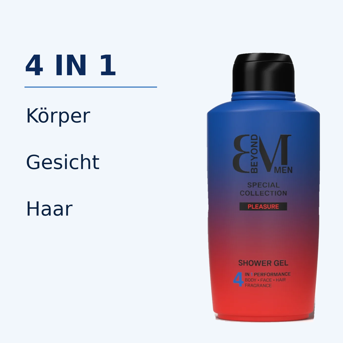 Beyond Men Pleasure Duschgel für Körper, Gesicht und Haar mit einer 500-ml-Flasche