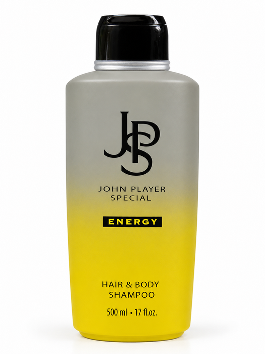 John Player Special Energy Hair & Body Shampoo 500 ml – 2-in-1 Shampoo & Duschgel für Männer – Feuchtigkeitsspendend – Frisch-zitrischer & holziger Duft – Vegan