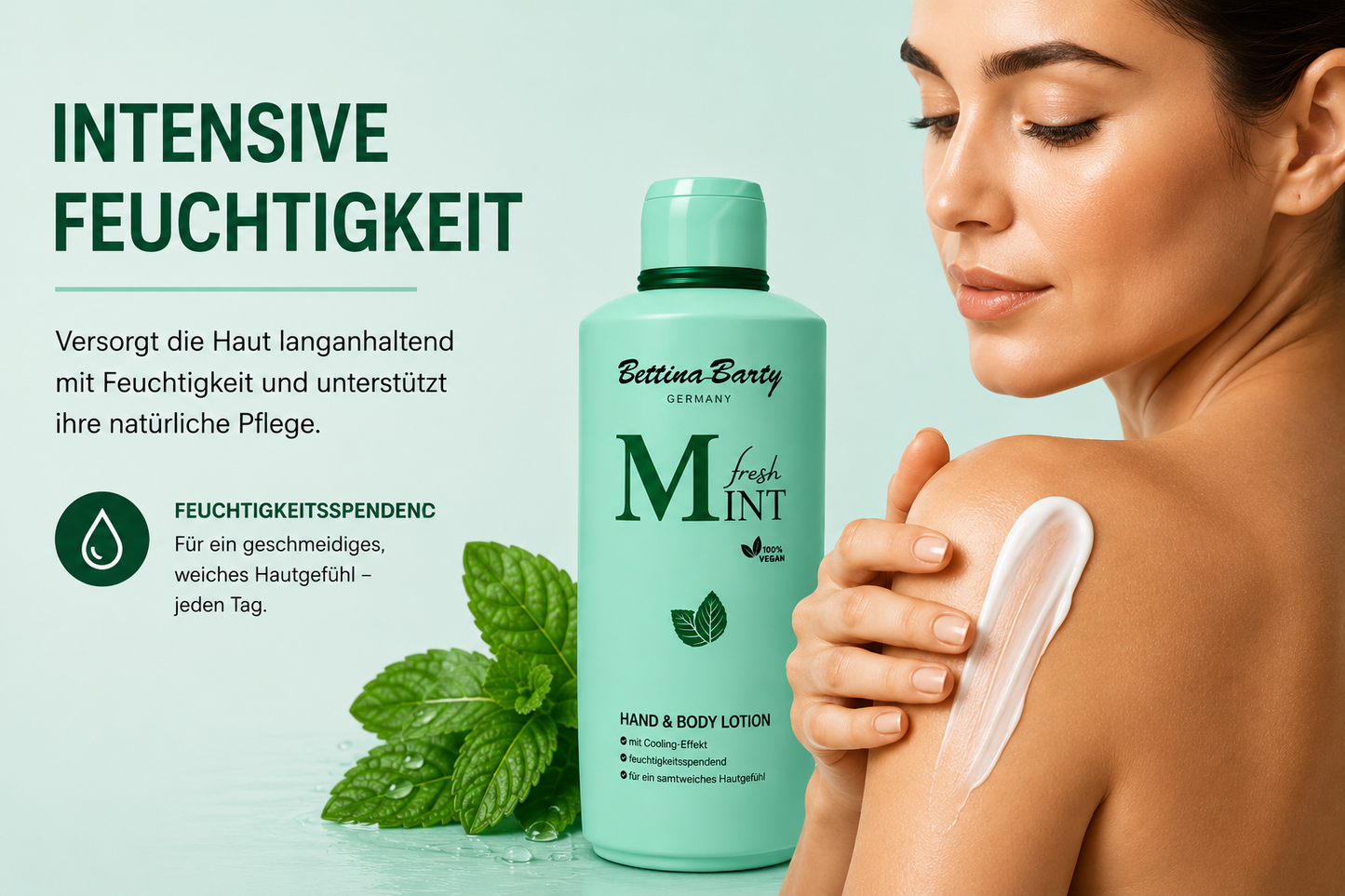 Bettina Barty Fresh Mint Hand & Body Lotion 500 ml – Mit Cooling-Effekt für einen spürbaren Frischekick – Intensive Feuchtigkeitspflege – Dermatologisch bestätigt