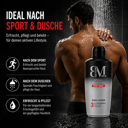 BEYOND MEN 3in1 Body Lotion Sport Mode 500 ml – Feuchtigkeitsspendende Herren Bodylotion – Schnell einziehend – Frischer Sportduft mit Zitrus- und Holznoten – Dermatologisch getestet