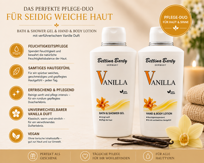 Bettina Barty Vanilla Duschwerk Pflege-Duo – Bath & Shower Gel & Hand & Body Lotion je 500 ml