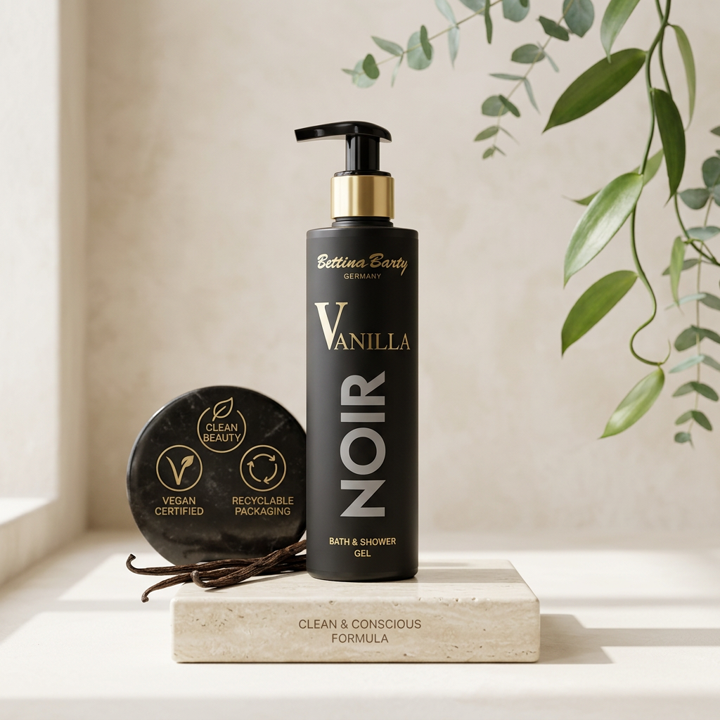 Bettina Barty Vanilla Noir Bath & Shower Gel 250 ml – Luxuriöses Duschgel mit Vanille, Amber & Kaschmirholz – Vegan & Mikroplastikfrei