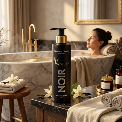 Bettina Barty Vanilla Noir Bath & Shower Gel 250 ml – Luxuriöses Duschgel mit Vanille, Amber & Kaschmirholz – Vegan & Mikroplastikfrei