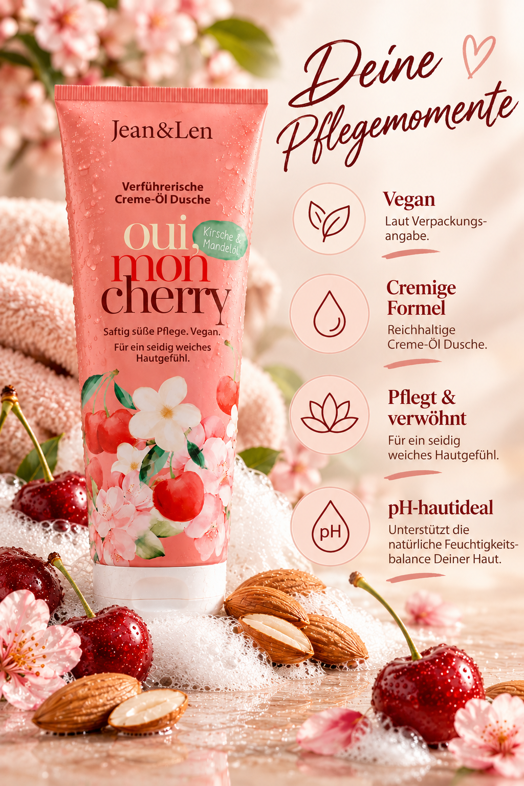 Jean & Len oui, mon Cherry – Creme-Öl Dusche mit Kirsche & Mandelblüte