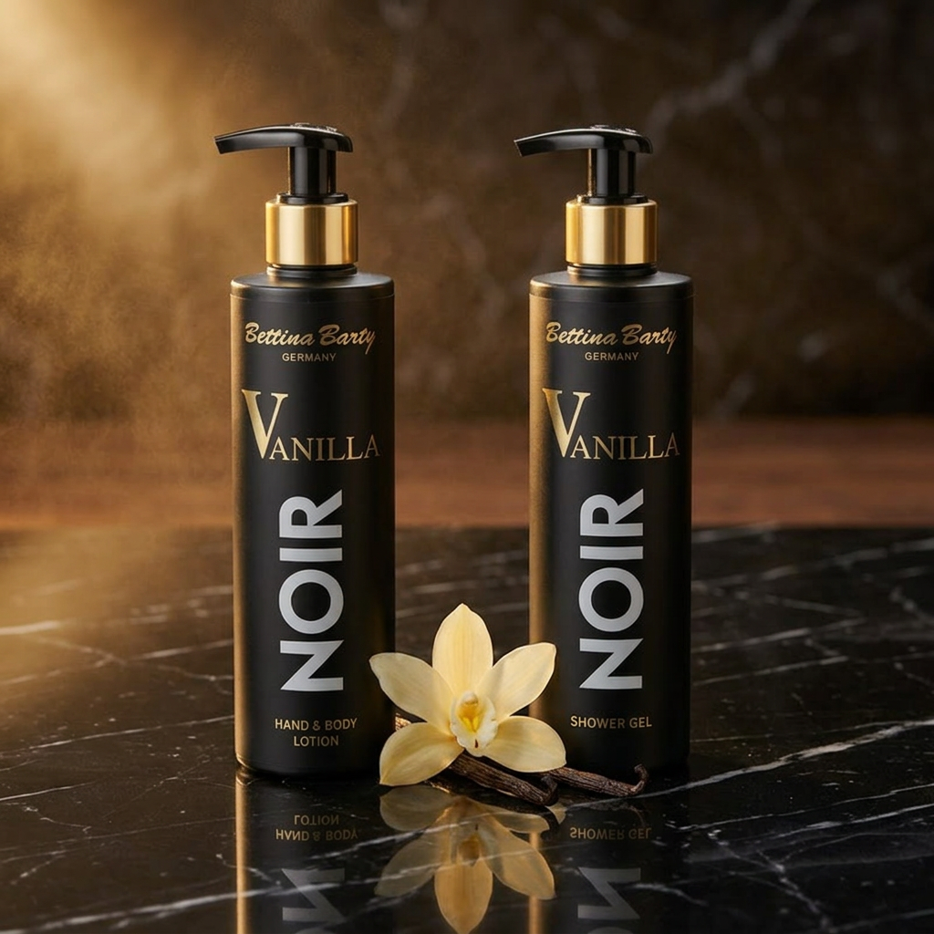 Bettina Barty Vanilla Noir Geschenkset 2 x 500 ml – Bath & Shower Gel & Hand Body Lotion – Vanille, Amber & Kaschmirholz – Vegan
