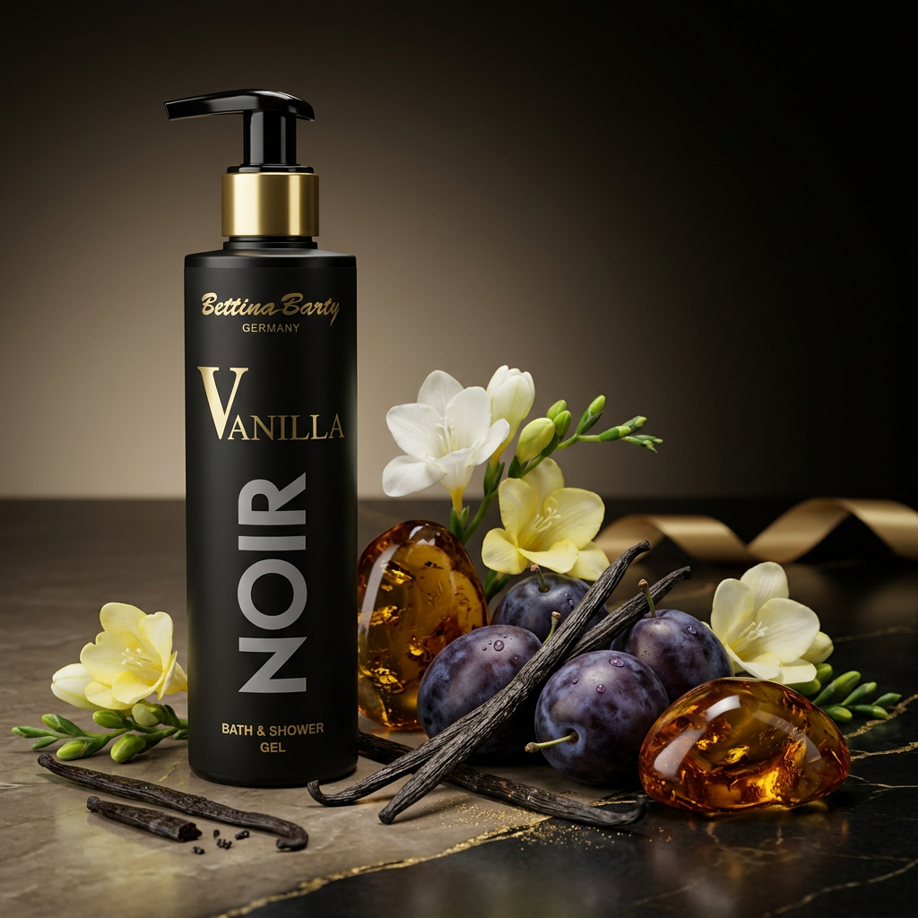 Bettina Barty Vanilla Noir Bath & Shower Gel 250 ml – Luxuriöses Duschgel mit Vanille, Amber & Kaschmirholz – Vegan & Mikroplastikfrei