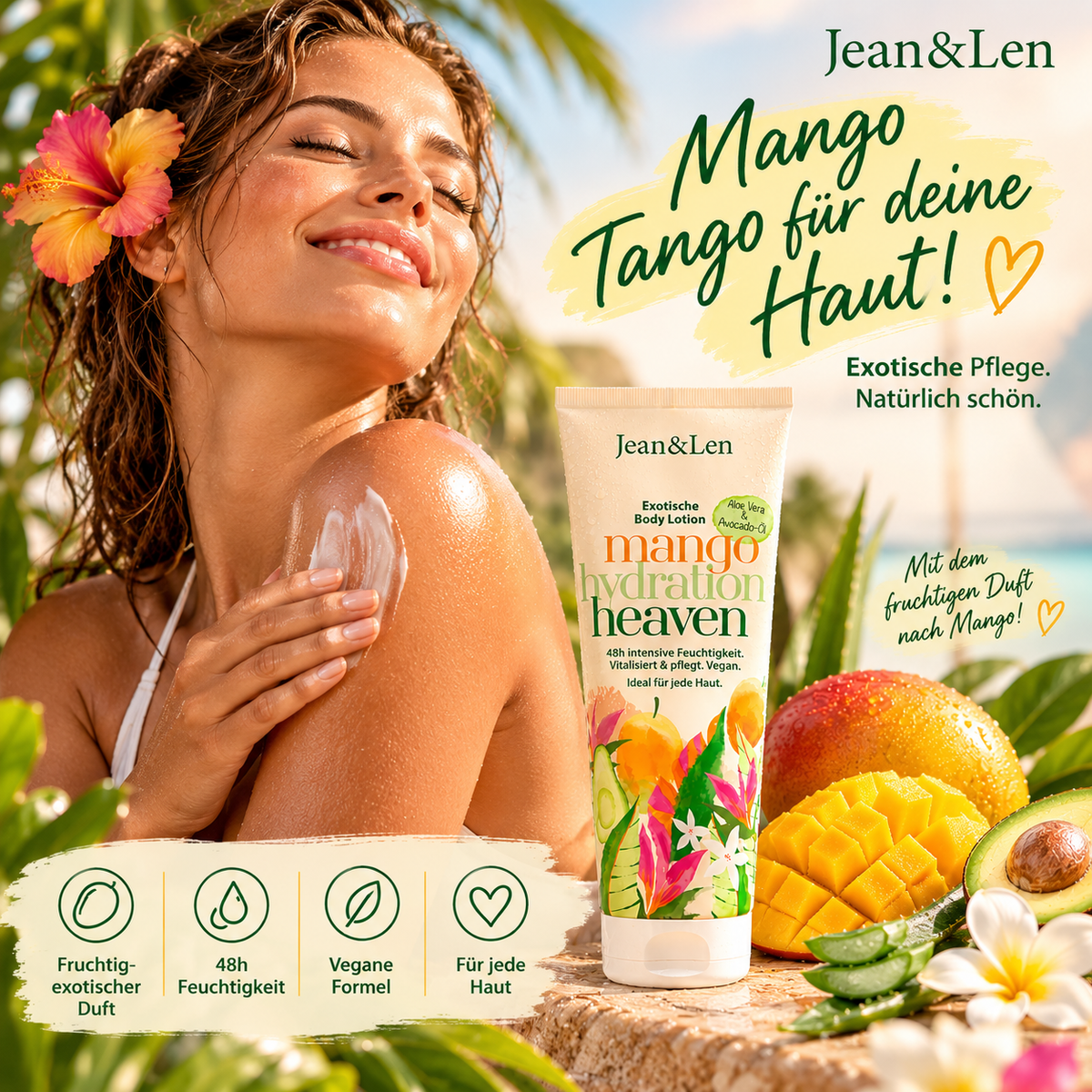 Jean&Len Exotische Body Lotion Mango Hydration Heaven – 48h Feuchtigkeit, vegan