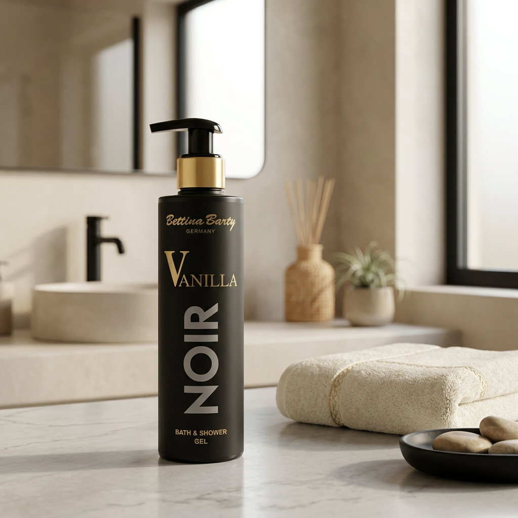 Bettina Barty Vanilla Noir Bath & Shower Gel 250 ml – Luxuriöses Duschgel mit Vanille, Amber & Kaschmirholz – Vegan & Mikroplastikfrei