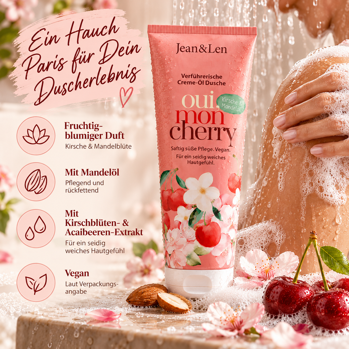 Jean & Len oui, mon Cherry – Creme-Öl Dusche mit Kirsche & Mandelblüte