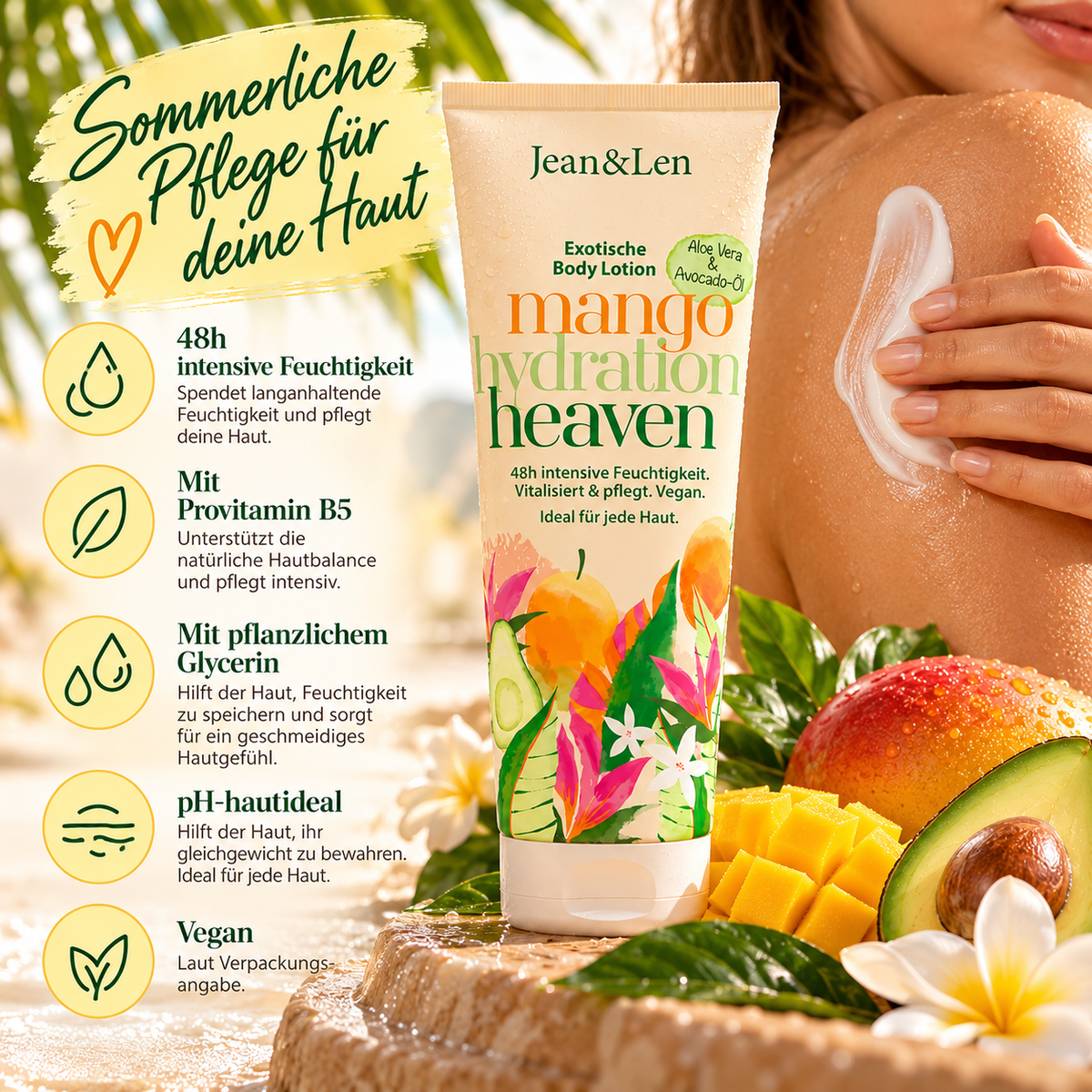 Jean&Len Exotische Body Lotion Mango Hydration Heaven – 48h Feuchtigkeit, vegan