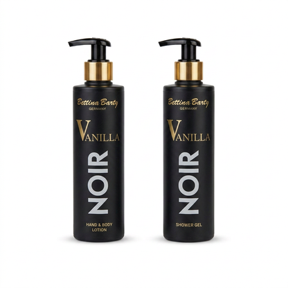 Bettina Barty Vanilla Noir Geschenkset 2 x 500 ml – Bath & Shower Gel & Hand Body Lotion – Vanille, Amber & Kaschmirholz – Vegan