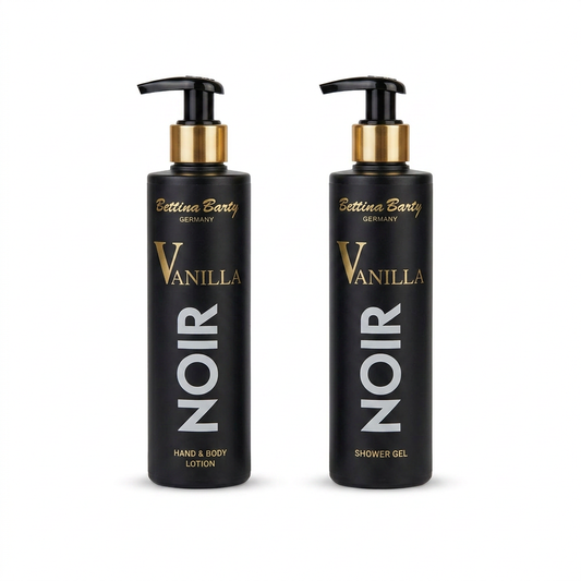 Bettina Barty Vanilla Noir Geschenkset 2 x 500 ml – Bath & Shower Gel & Hand Body Lotion – Vanille, Amber & Kaschmirholz – Vegan